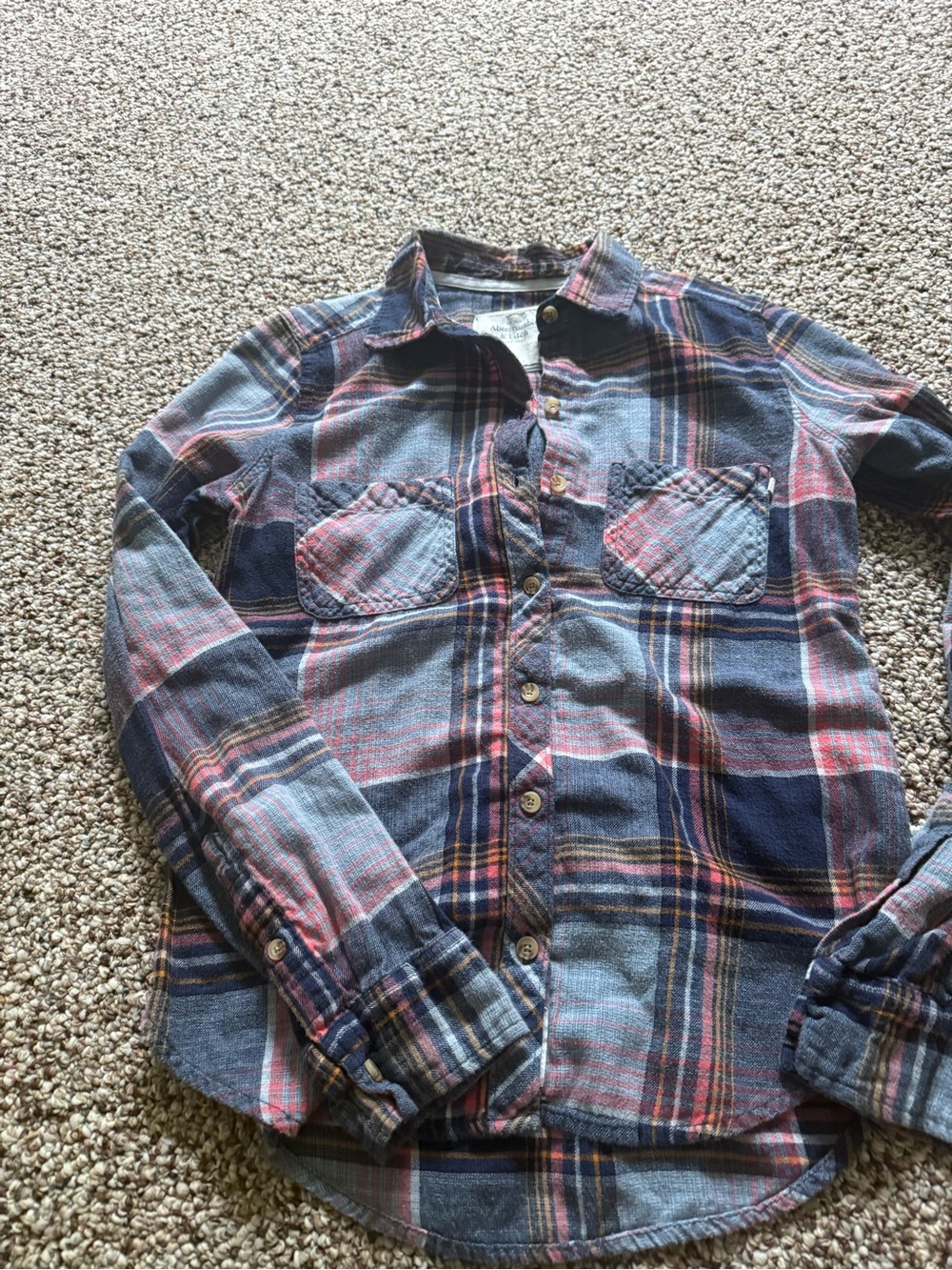 Abercrombie & Fitch Girls Plaid Button-Down Shirt in Blue & Pink